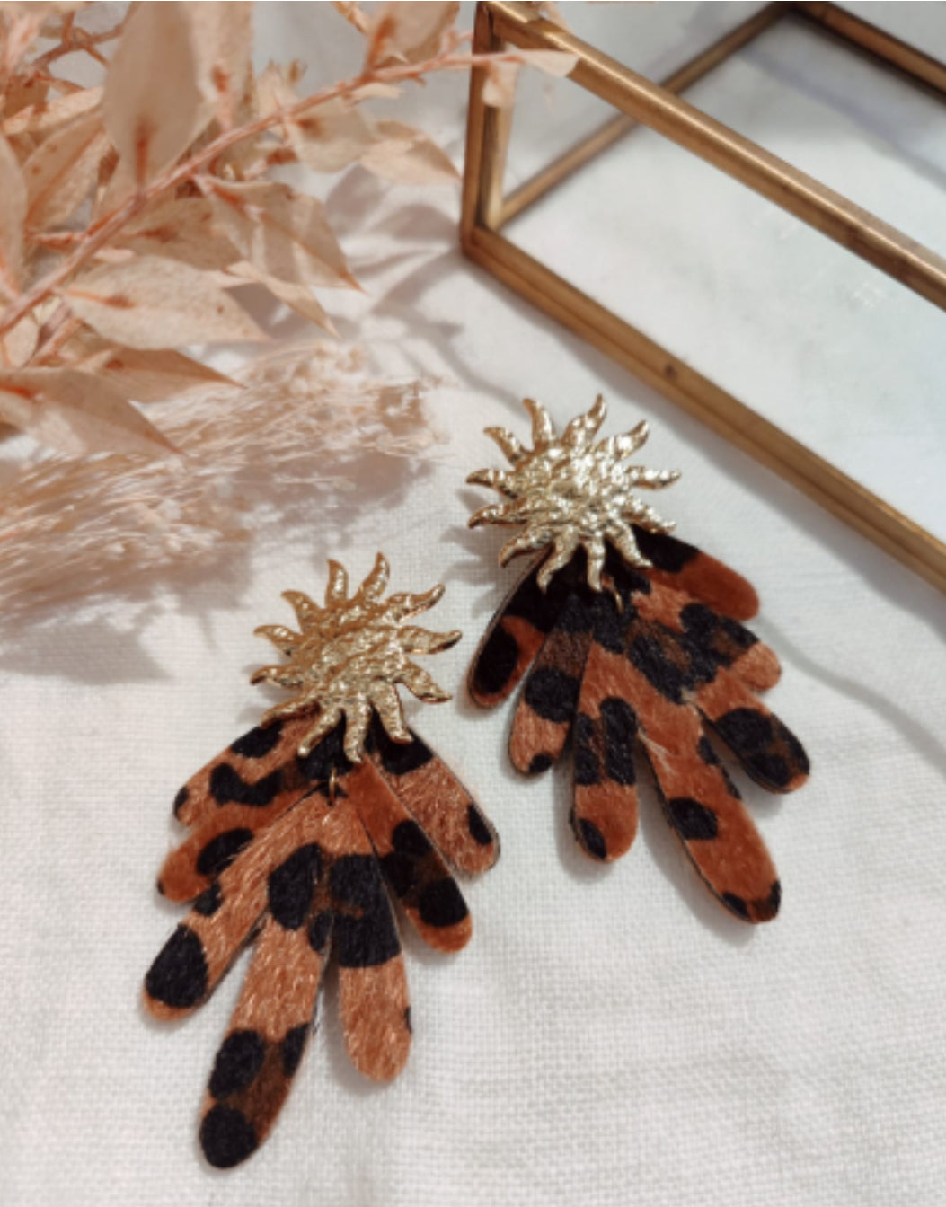 Boucles d’oreilles soleil léopard choco