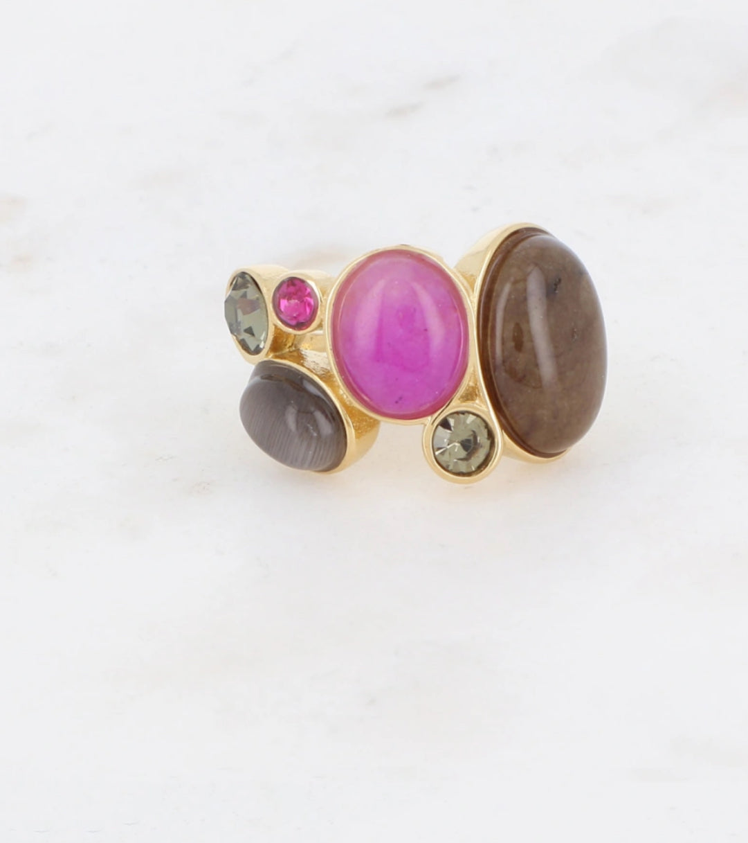 Bague 3 cabochons ronds et cristaux – marque BOHM