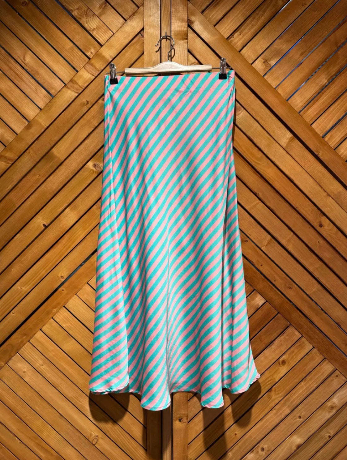 Jupe, longue rayée, turquoise et rose
