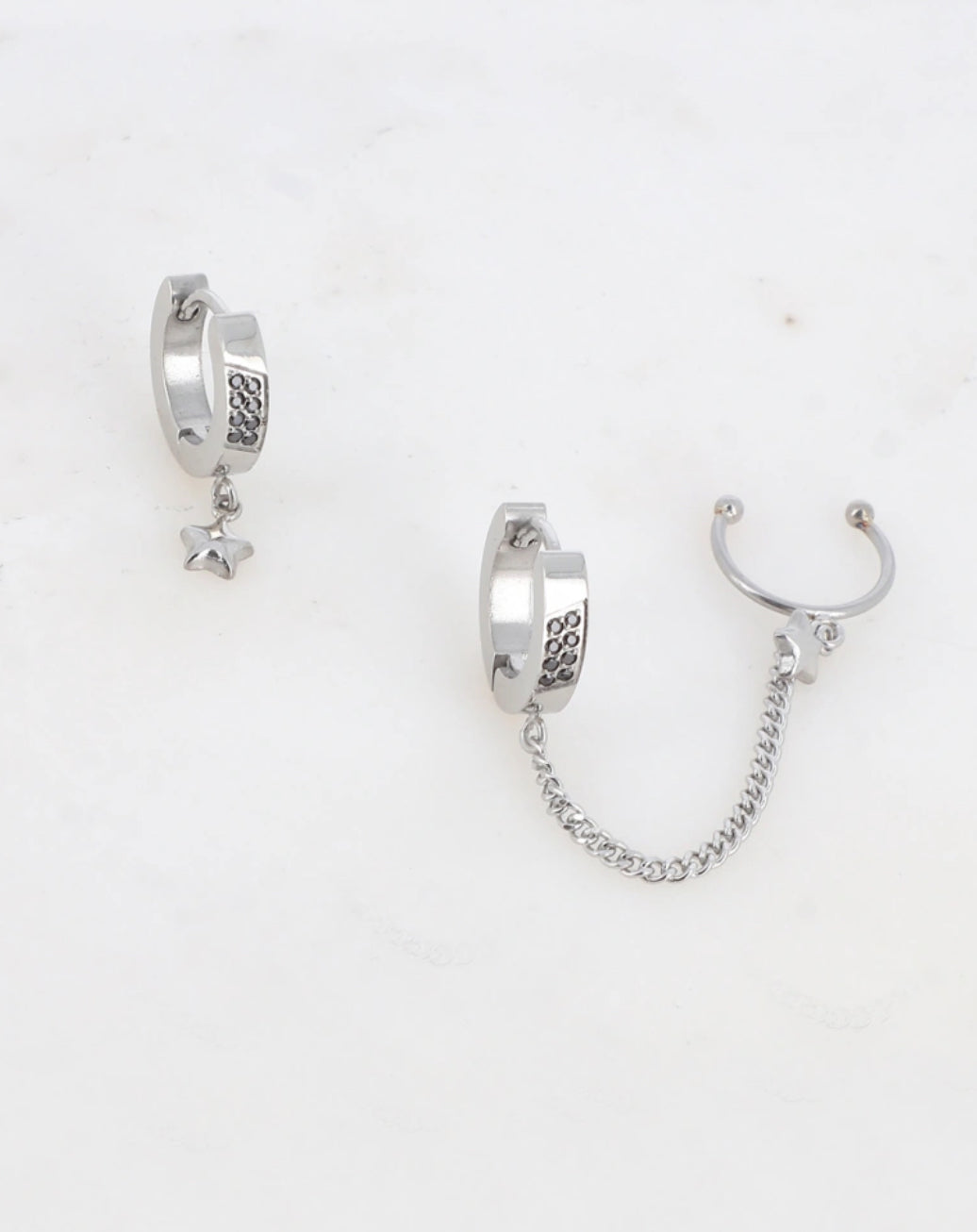 Créoles étoiles et oxydes de zirconium – chaînette earcuff
