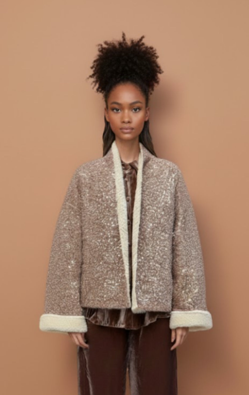 Veste kimono paillettes rosées