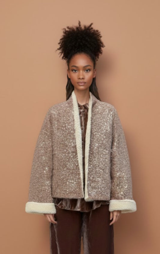 Veste kimono paillettes rosées