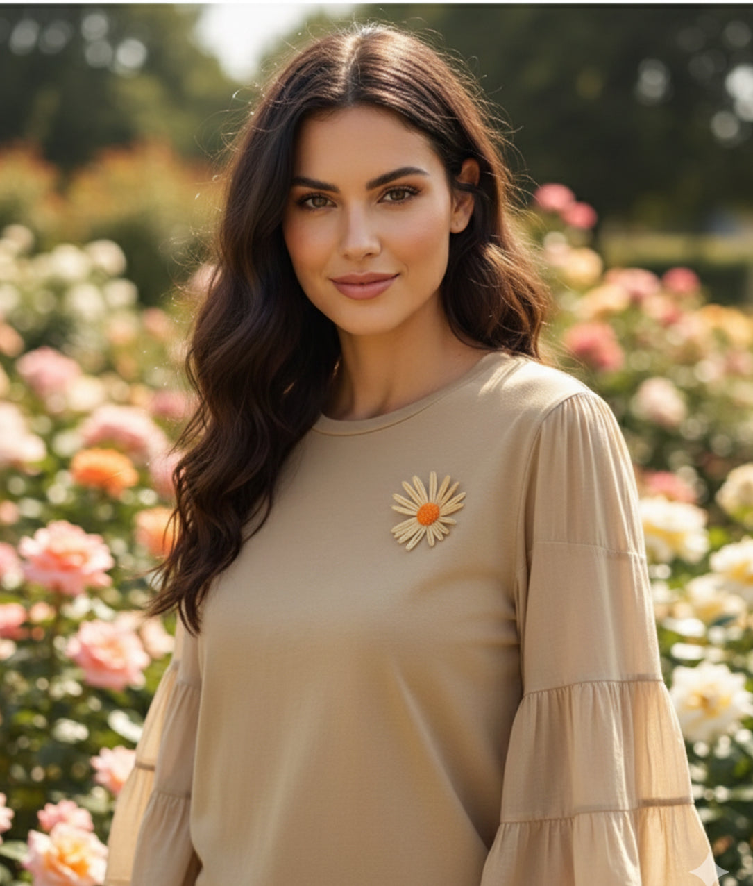T-shirt bi-matière avec broche fleur