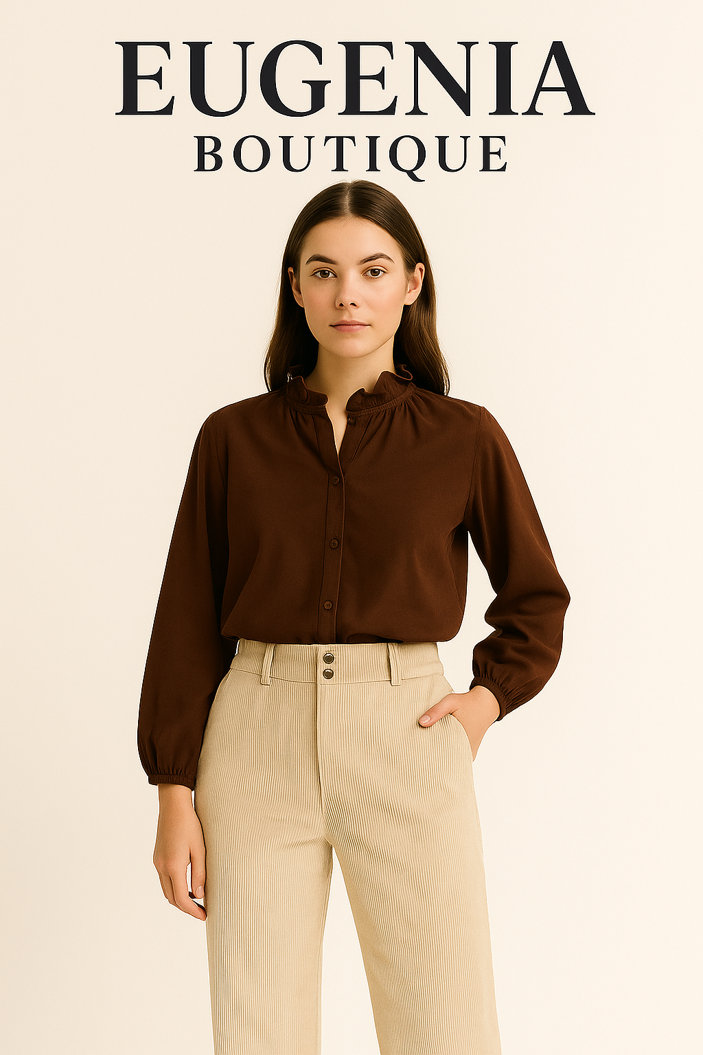 Chemise en velours fin à col montant – Eugenia Boutique