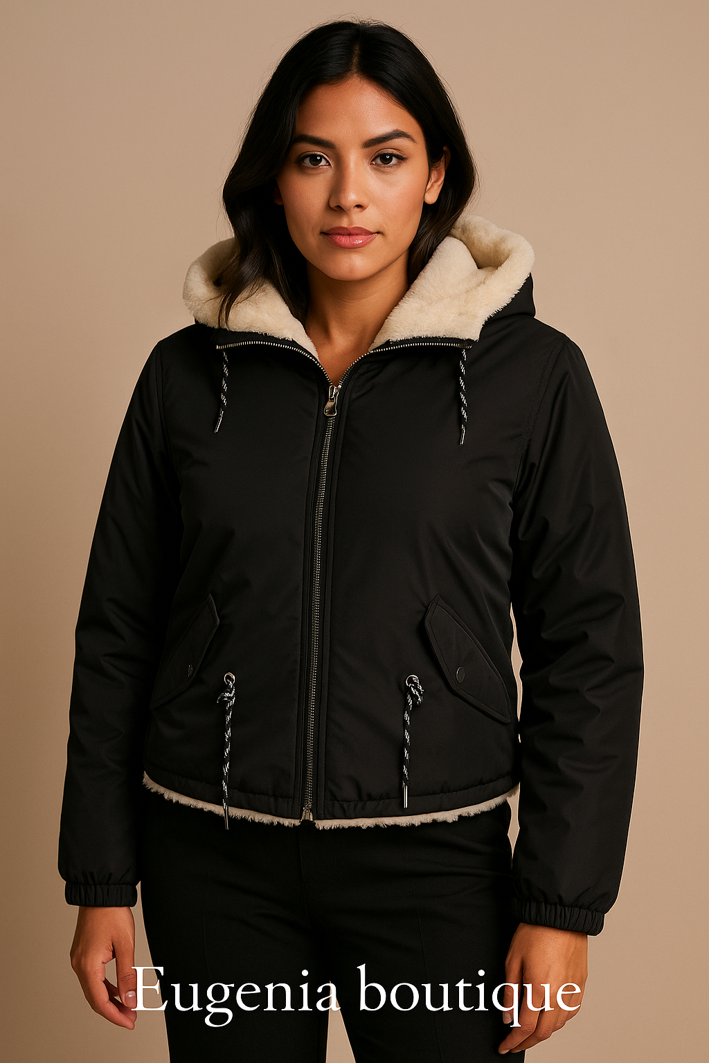 Blouson à capuche bi-matière réversible