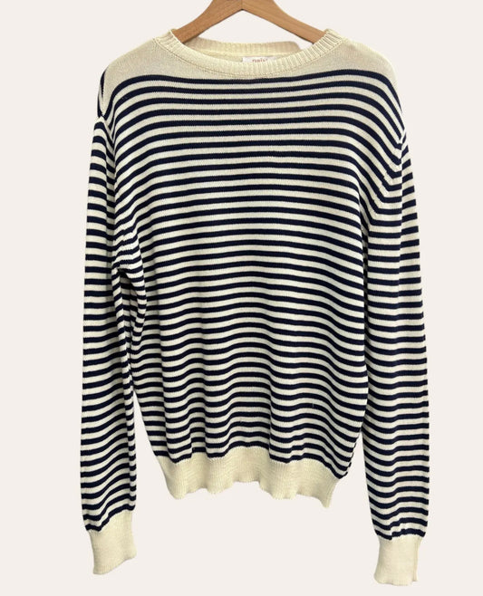 Pull col rond rayé Marine