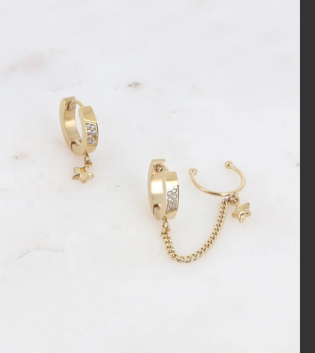 Créoles étoiles et oxydes de zirconium – chaînette earcuff