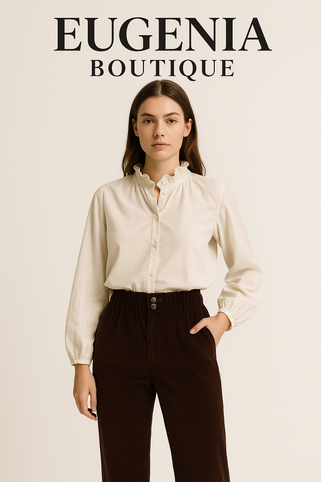 Chemise en velours fin à col montant – Eugenia Boutique