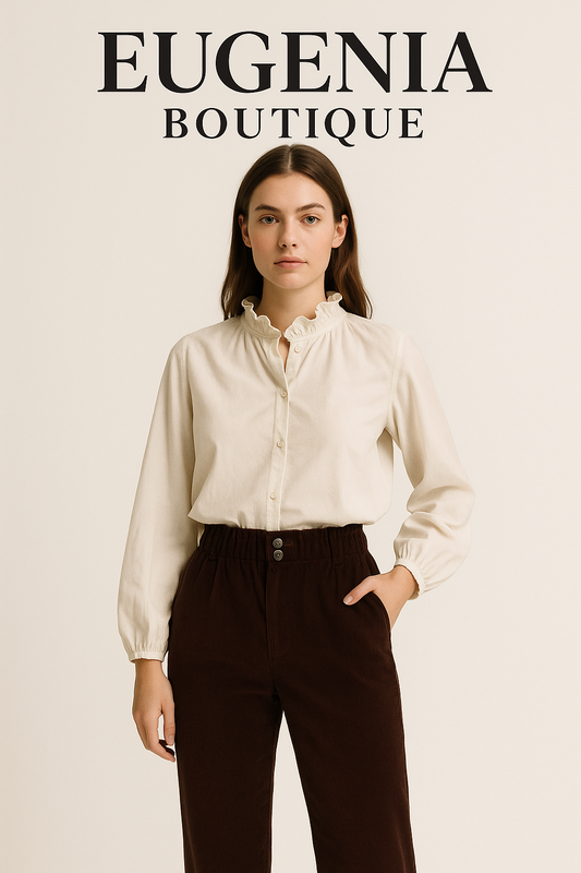 Chemise en velours fin à col montant – Eugenia Boutique