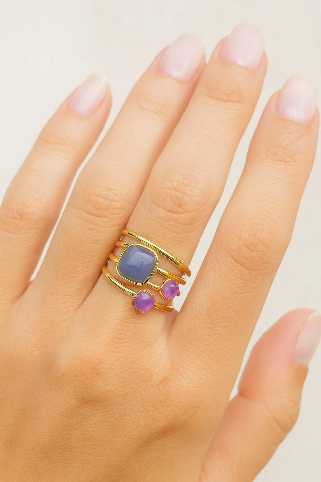 Bague large 3 pierres naturelles – marque BOHM