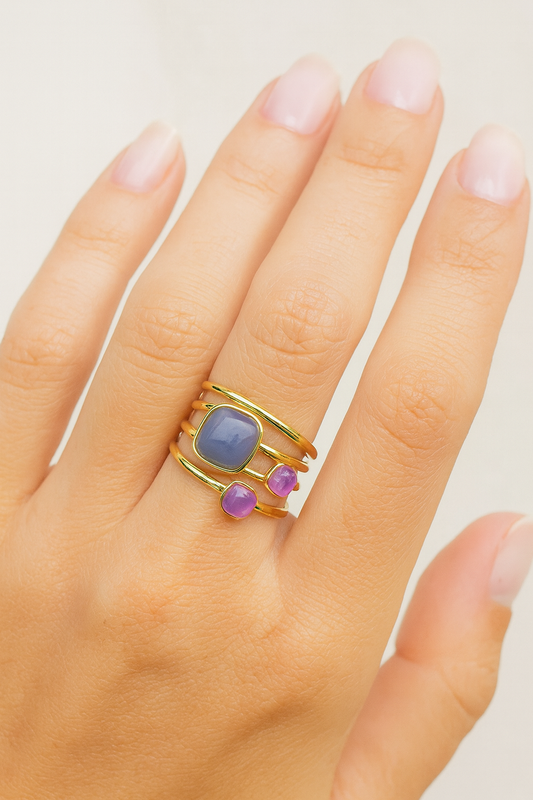 Bague large 3 pierres naturelles – marque BOHM