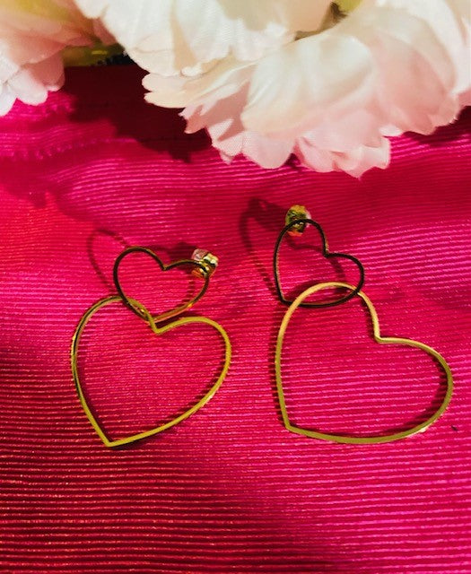 Boucles d'oreilles double coeur